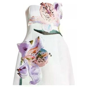 Leo Lin Floral Embroidered Strapless Dress